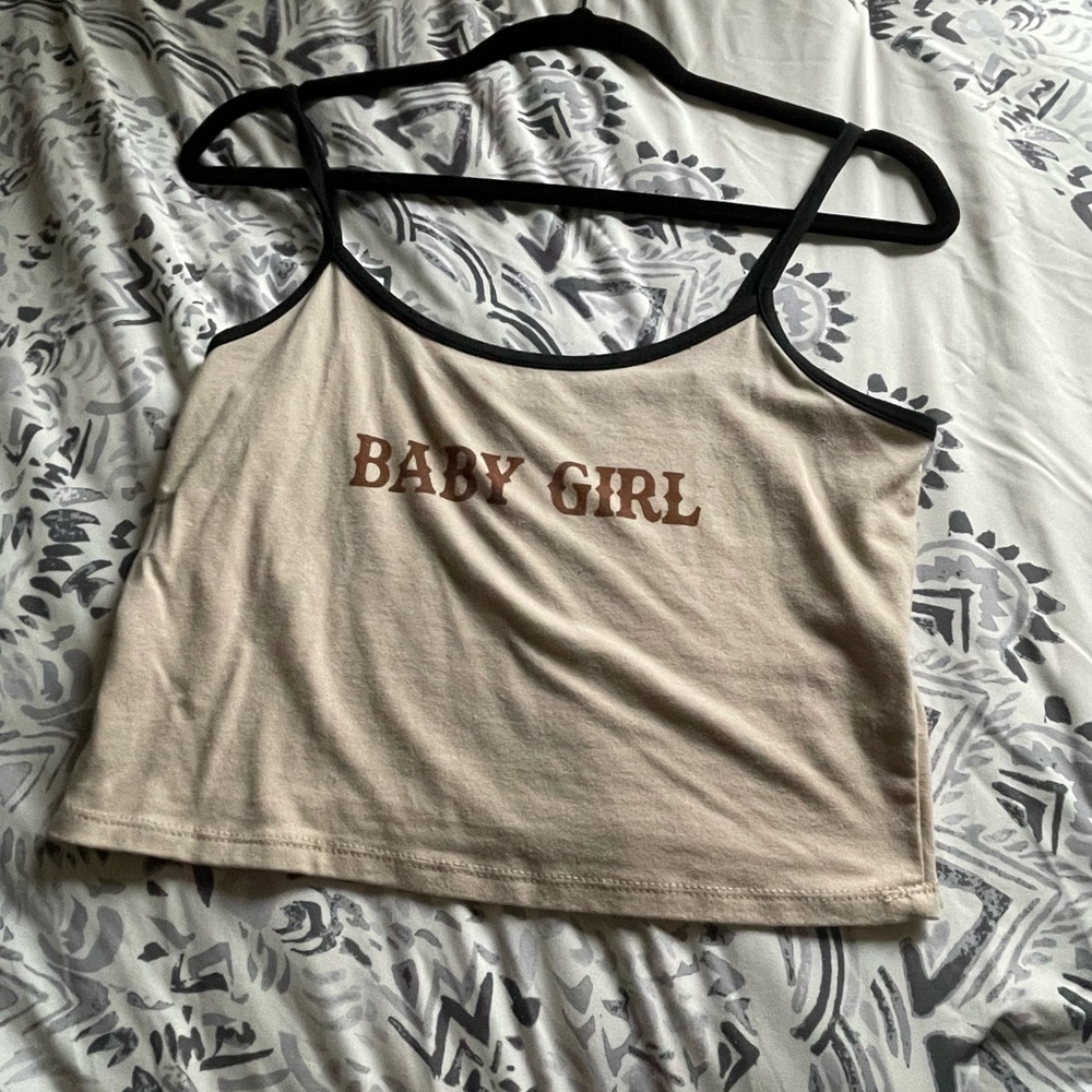 Brown “baby girl” spaghetti crop top!